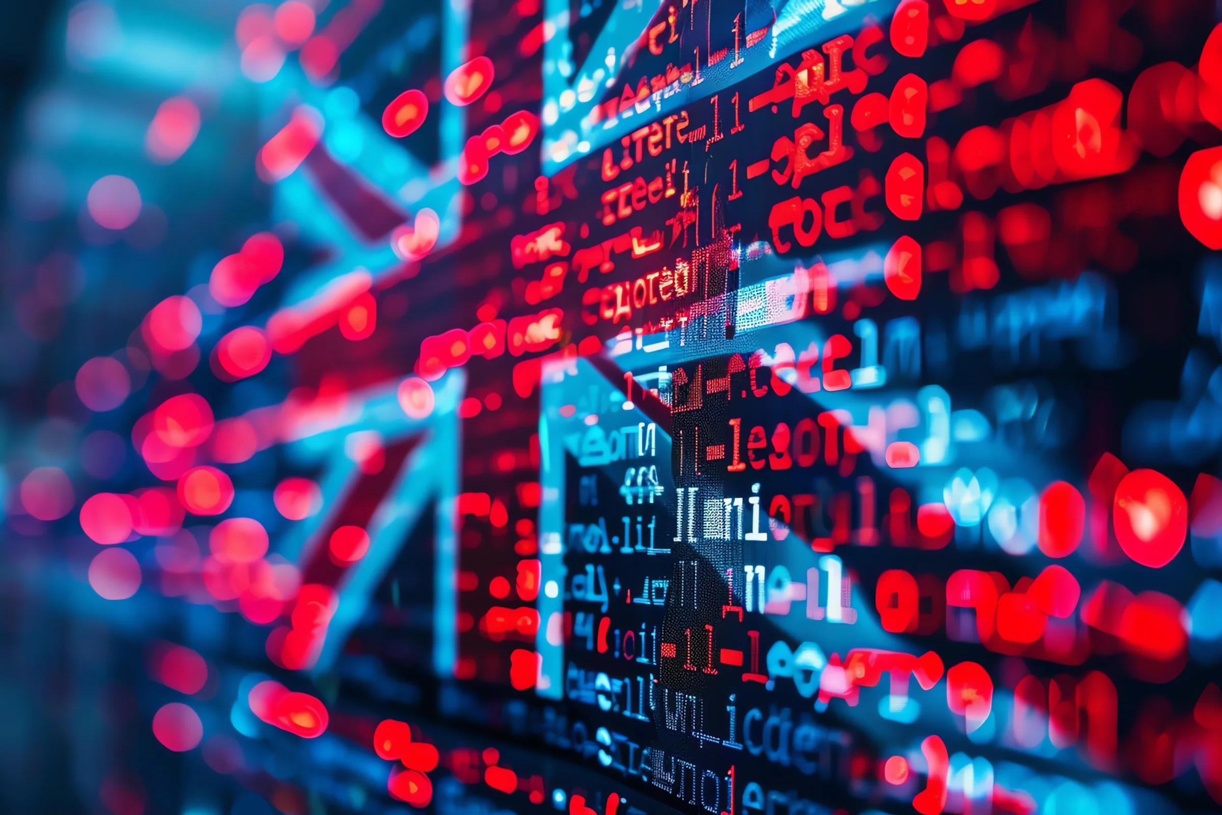 Illustration of a wall of data in the shape of the British flag